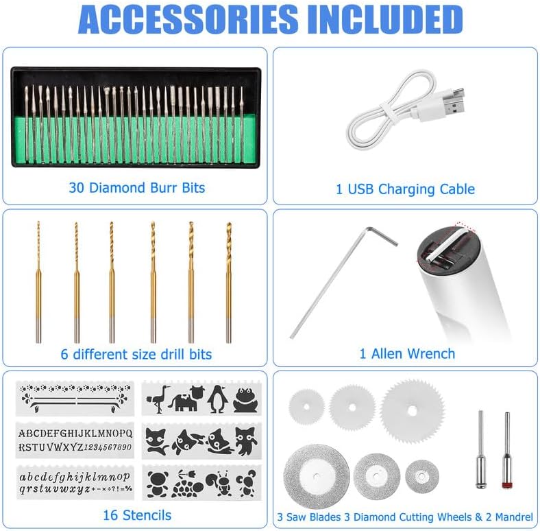 Uolor USB Rechargable Engraving Pen with 42 Bits, Mini Electric DIY Engraver Cordless Rotary Tools Portable Engraving Tool for Jewelry Wood Metal Stone Plastic Glass Etching - Image 5